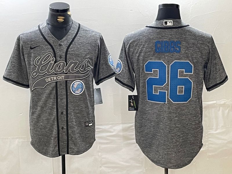 Men Detroit Lions 26 Gibbs Grey Joint Name 2024 Nike Limited NFL Jersey style 5